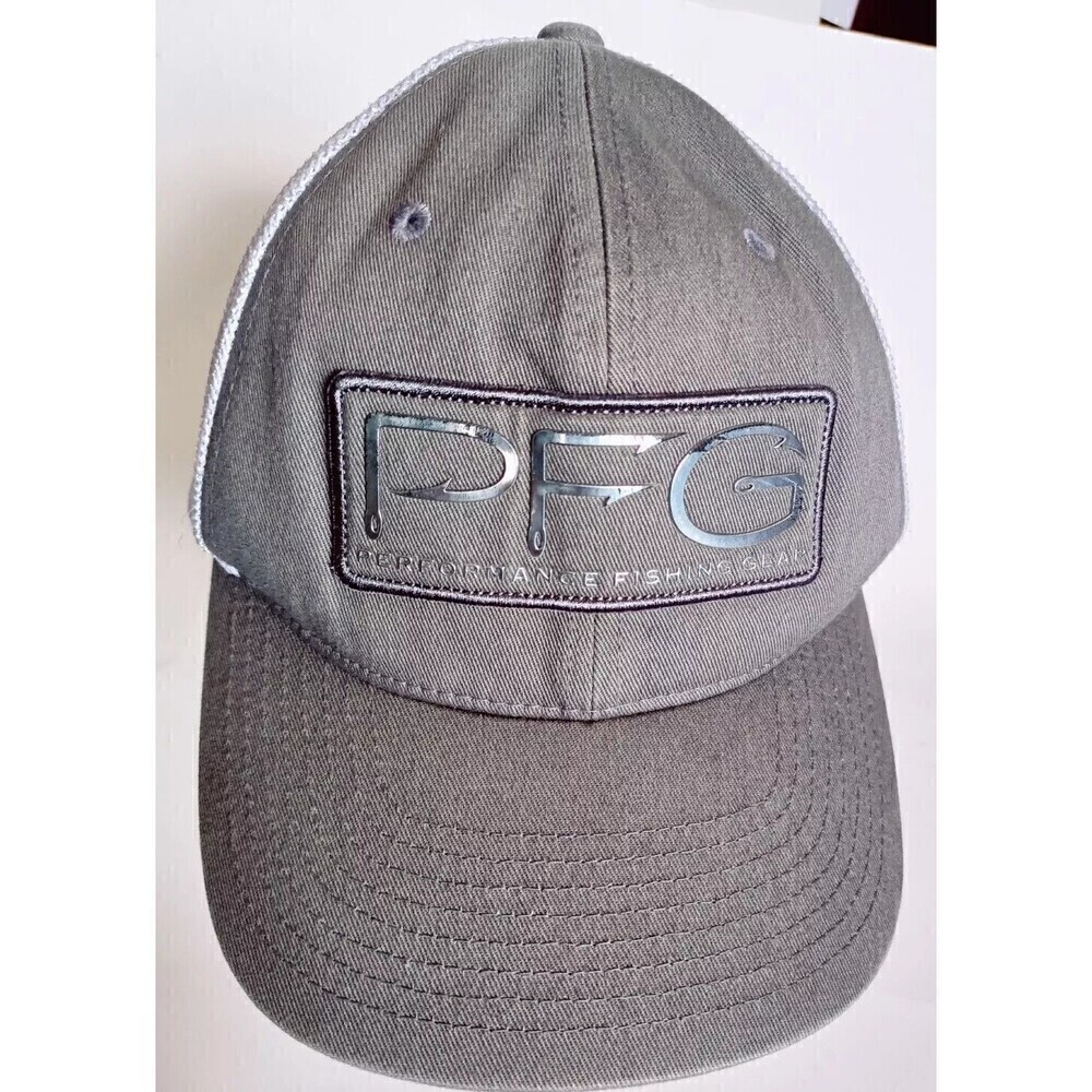 Columbia PFG Mesh Fitted Ball Cap Size Small Gray White Flex Fit  Fishing Hat